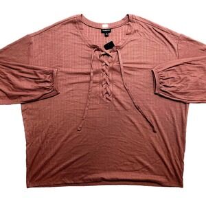 Torrid Lace Up Shirt Womens 2X Brown Long Sleeve Texture Jersey Top